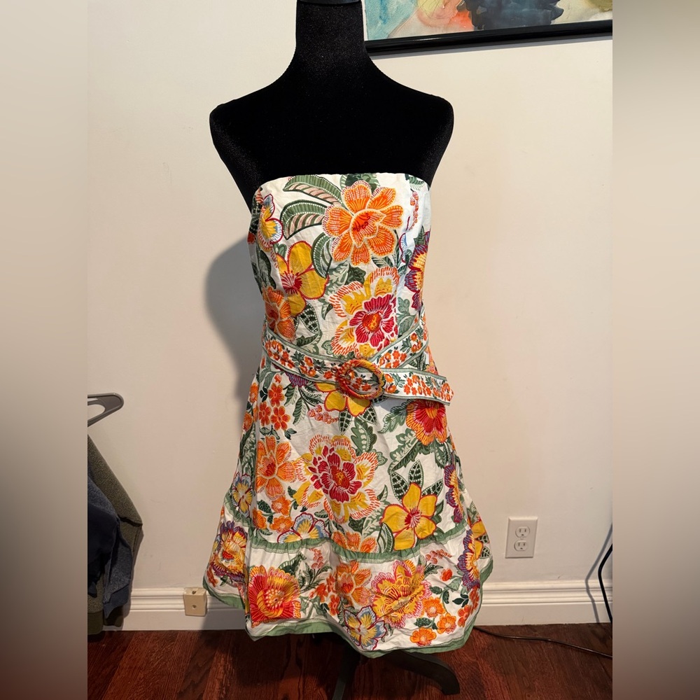 Floral Strapless Dress with Belt